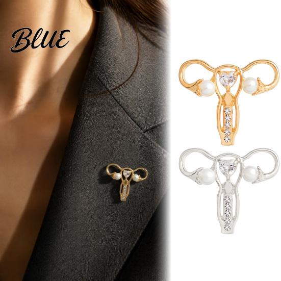 Uterus Shaped Pin Brooch with Rhinestone Faux Pearl Human Organ Lapel Pin Coats Decorative Hollow Jewelry for Sweaters Scarves Pearl