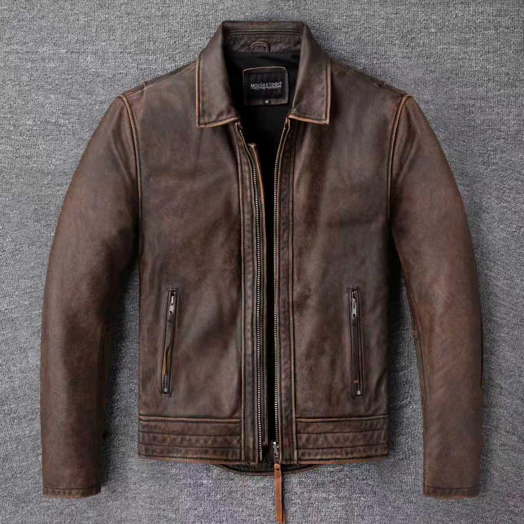 Chinese Size Men Genuine Leather Jacket Vintage Brown 100% Cowhide Coat Man Slim Fashion Biker Clothing Asian Size S-6XL M697