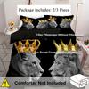 2/3 st Lyxigt Krona Lejonkungen Och Drottningen Leopardtryckt Påslakan Set - Mjukt, Levande Och Slitstarkt Sängkläder För Sovrum Present
