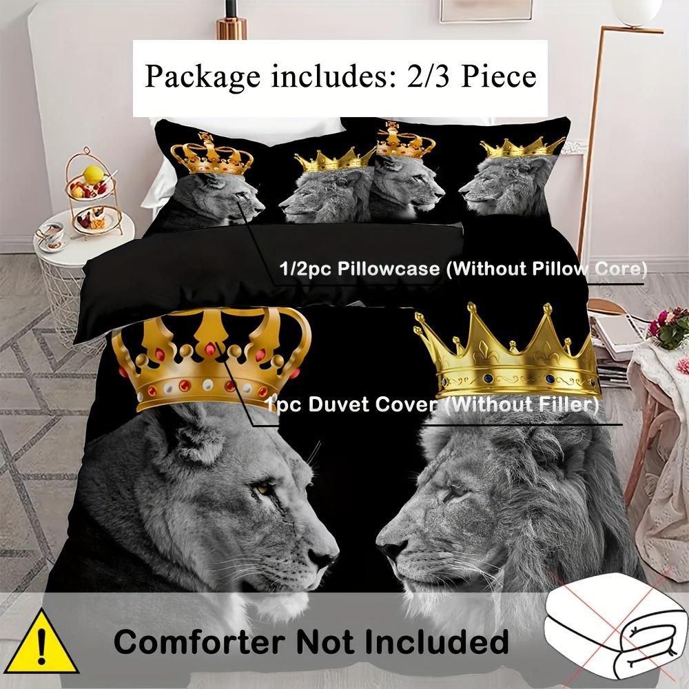 2/3 st Lyxigt Krona Lejonkungen Och Drottningen Leopardtryckt Påslakan Set - Mjukt, Levande Och Slitstarkt Sängkläder För Sovrum Present