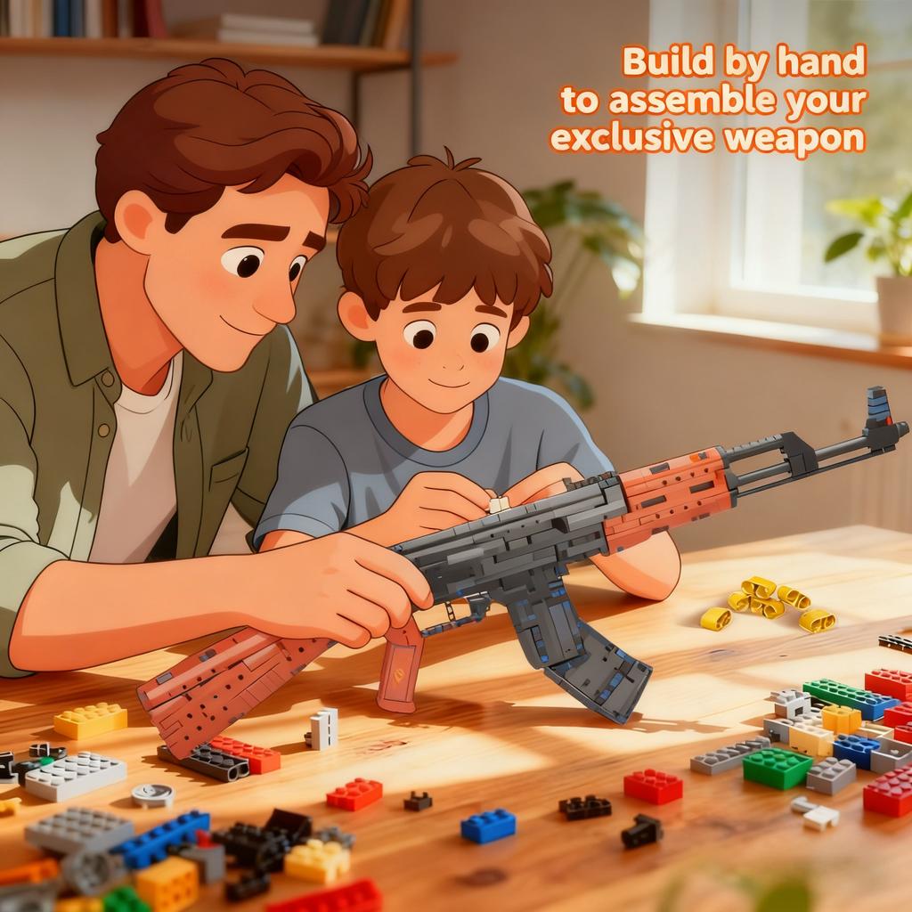 1:1 Scale AK-47 Assault Rifle Building Blocks Model, Detailed DIY Assembly Military Display Bricks, Collectible Gift for Adults
