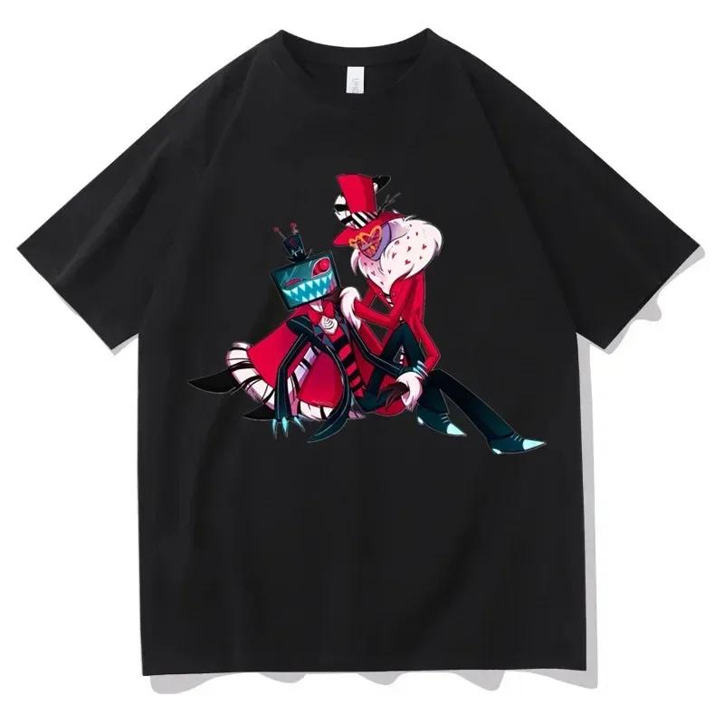 Hazbin Hotels Alastor Sommer T-Shirt Damen Y2K Rundhals Kurzarm Hohe Qualität Neutrale Kleidung