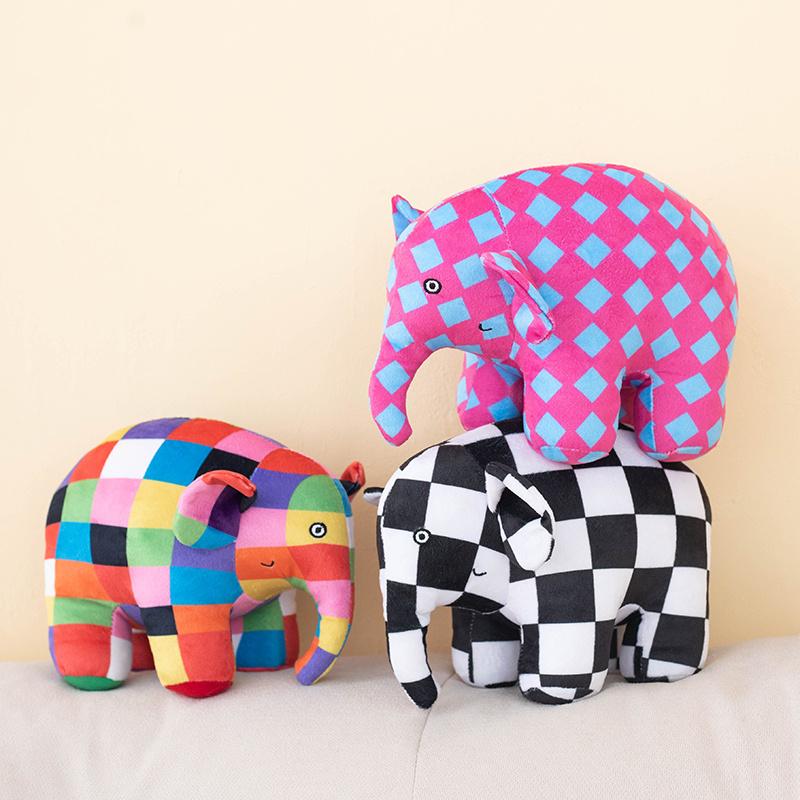 Anime Kleurrijk De Olifant Figuur Knuffel Schattige Cartoon Geruite Olifant Knuffels Speelgoed Kamerdecoratie Kinderen Cadeau