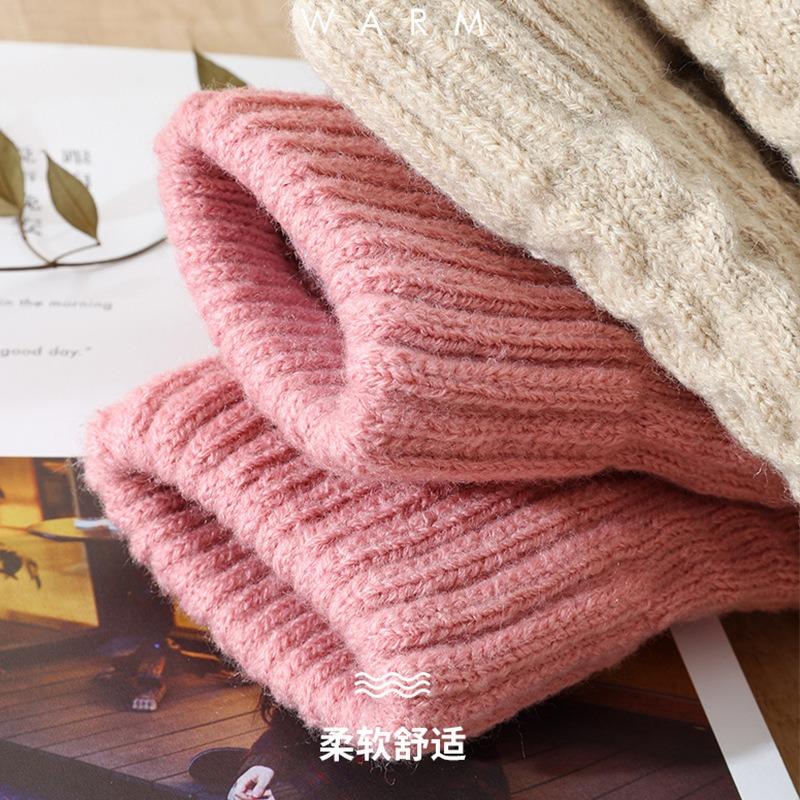 Ladies cute autumn and winter knitted cold-proof and warm plush five-finger cycling bike student wool gloves