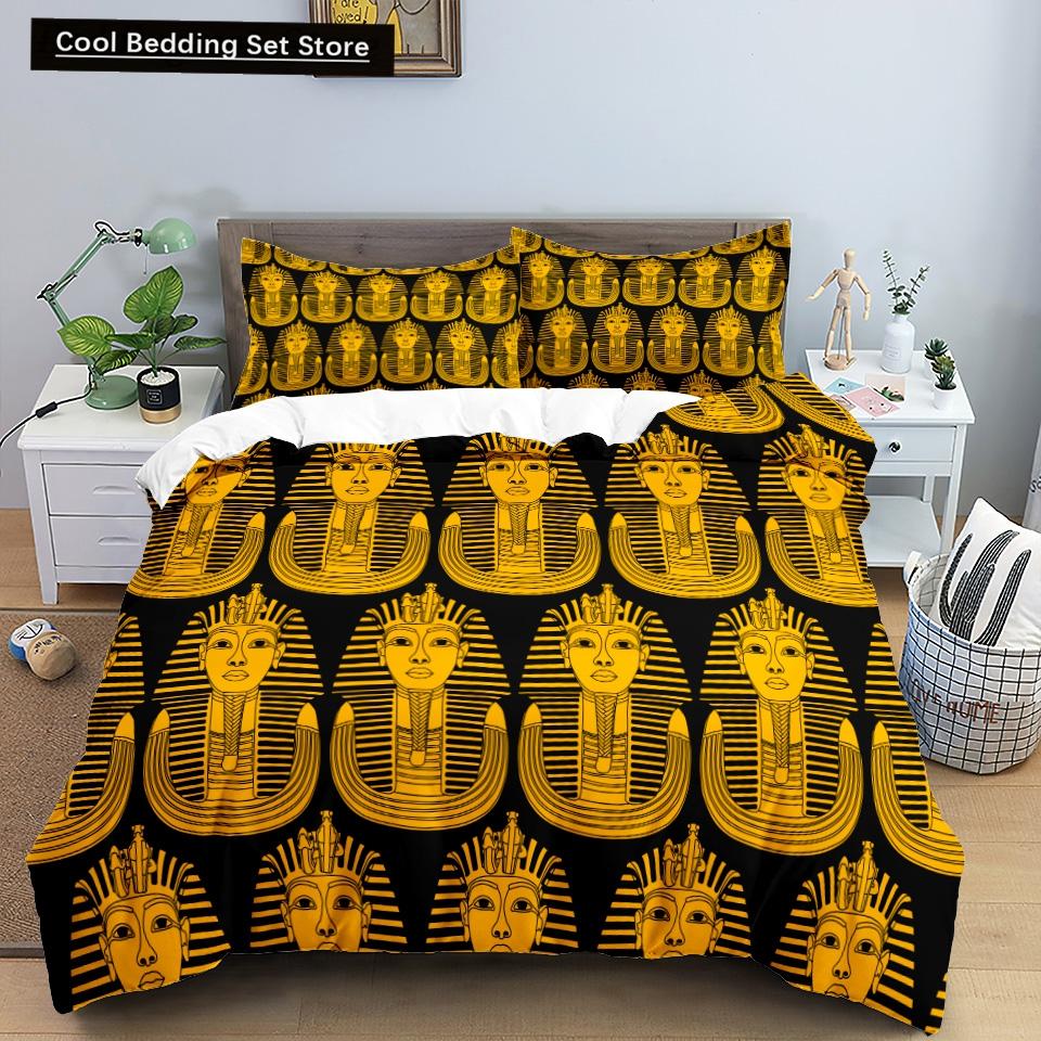 Ancient Egypt Pharaoh King Queen Duvet Cover African Egyptian Style Bedding Set for Teens Adults Black Tribe Ethnic Quilt Cover