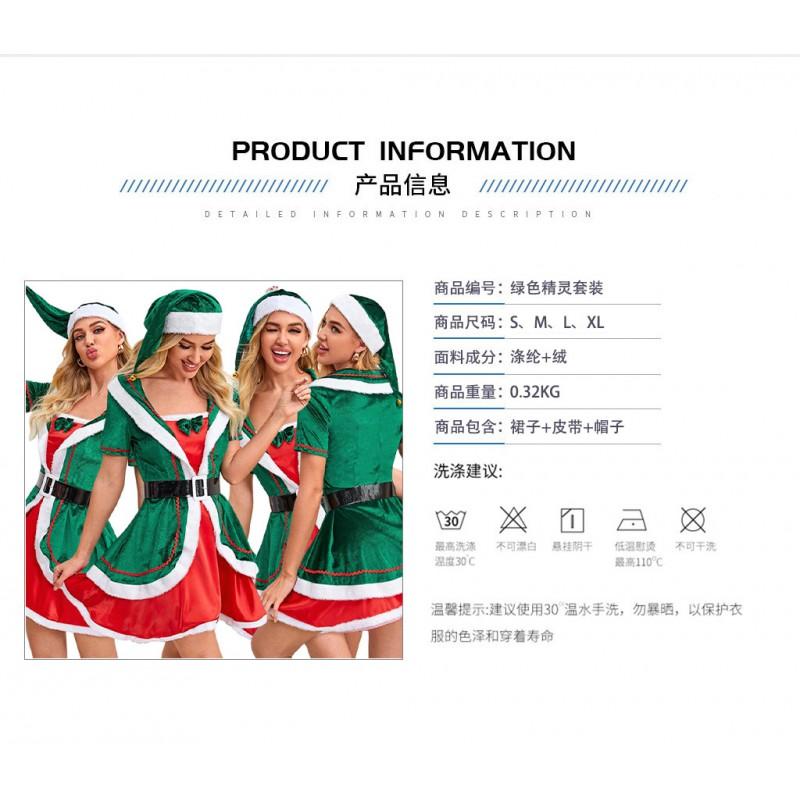 Green Christmas Elf Costume Womens Dress Festive Party Stage Performance