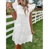 Ladies' Fashionable Solid Color Round Neck Loose Sleeveless Lace Dress