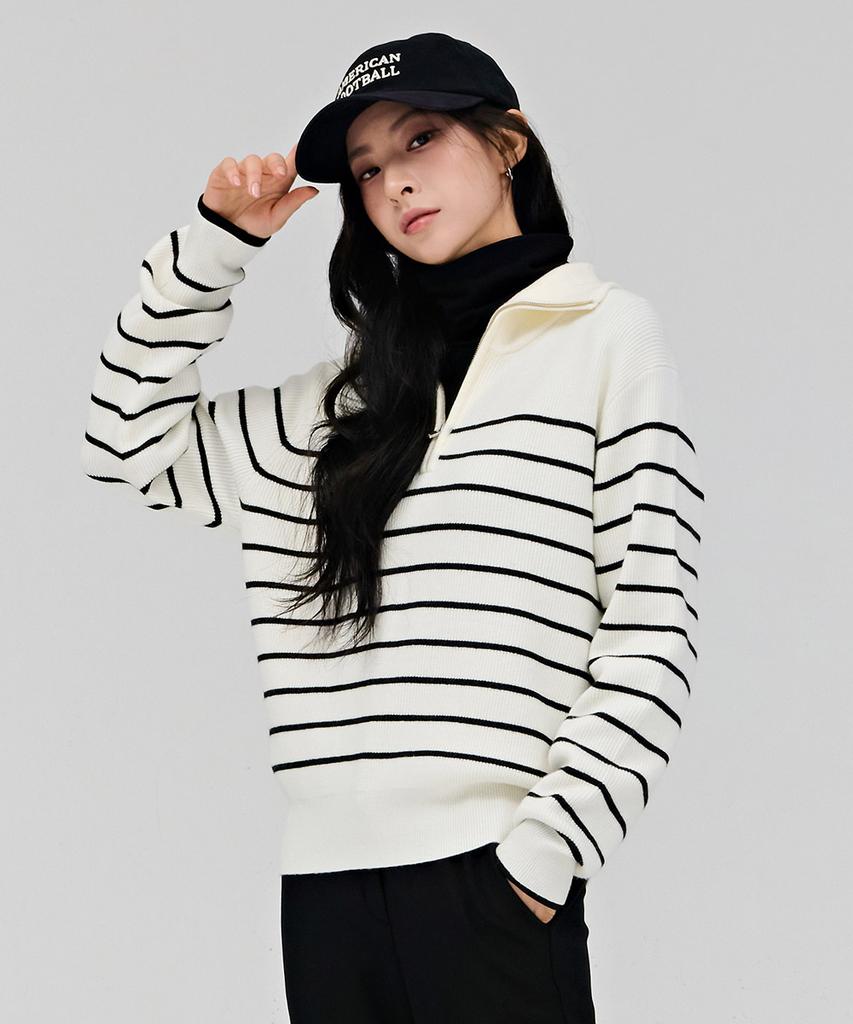 CHASECULT Women'S Half-Zip Striped Sweater - Ivory