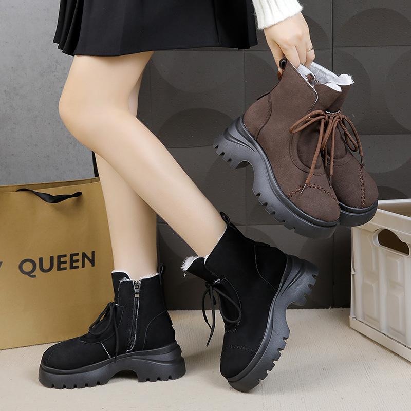 Retro round head Martin boots women's winter new British style versatile velvet warm thick-soled muffin short boots
