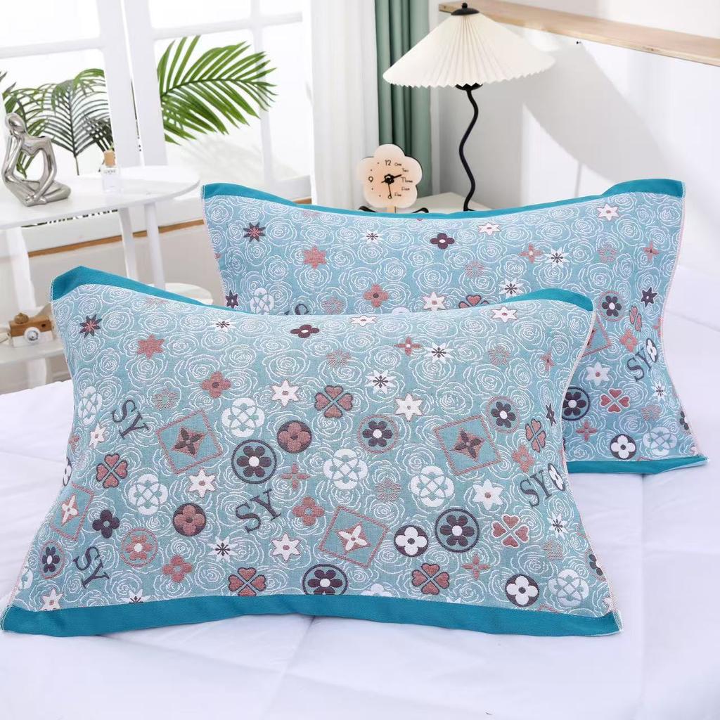 Gauze Multi-layer Pillow Towel Colored Woven Jacquard Cotton Student Children Couple Home Soft and Comfortable Large Pillow Towel