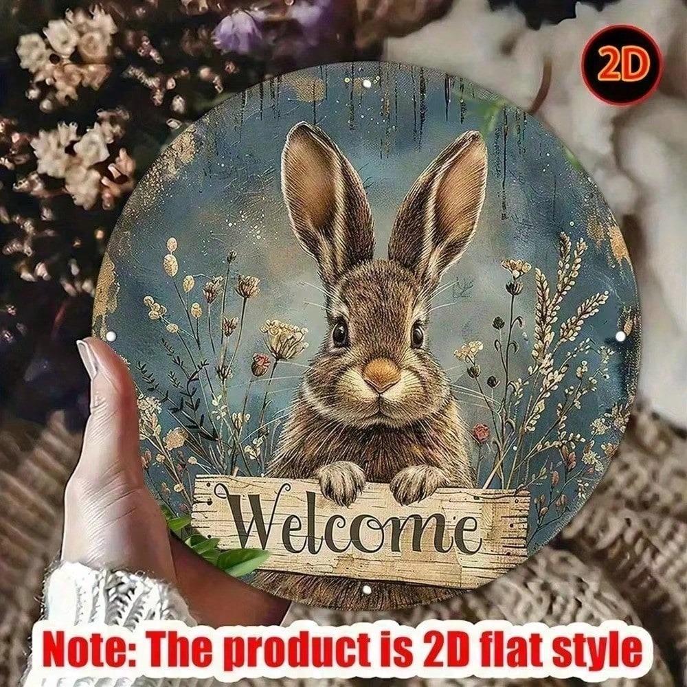 Happy Dayz Rabbit Metal Sign Vintage Farmhouse Wall Decor Rustic Tin Art for Home Living Room Bedroom Garage