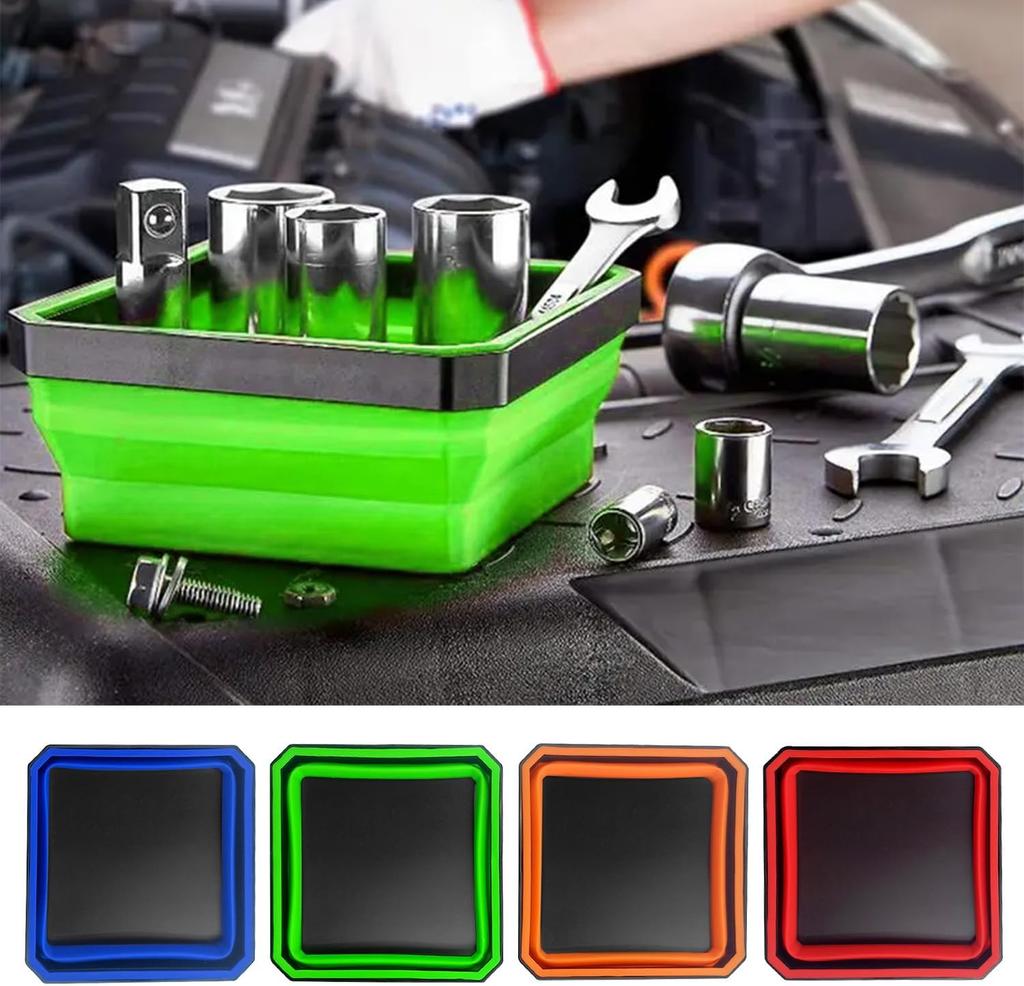 Magnetic Tools Tray Foldable Square Silicone Bowls Screw Bolt Nut Washer Trays Hardware Small Metal Parts Magnetic Storage Box