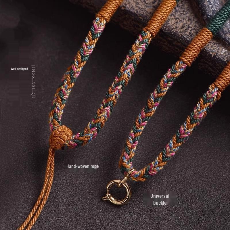 Tibetan Five-Color Woven Amulet Necklace with Quick-Release Thangka Pendant