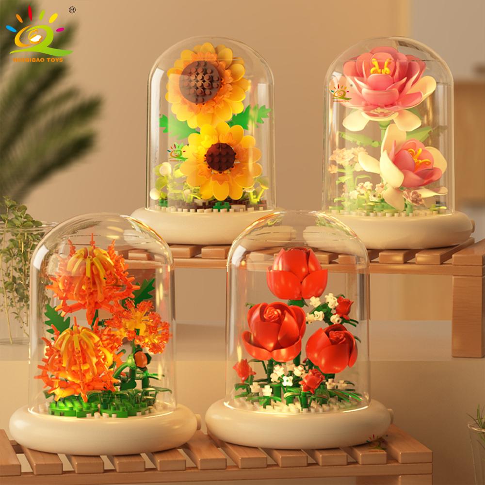 Moc Ewiges Blumenstrauß Displaybox Mikro-Baustein Blumenmodell DIY Haushalt Tischpflanze Dekoration Ziegel Spielzeug für Kinder