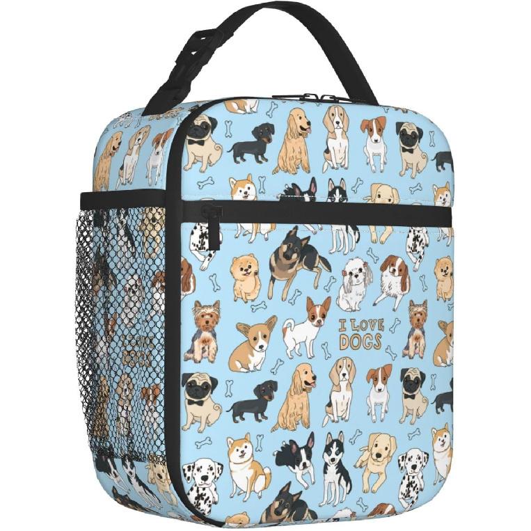 Insulated Lunch Box for Girls Kids Women Dog Lunch Box for Work,Picnic,School,Travel,Hiking,Beach or Fishing Polyester Pet Animal I Love Dogs And
