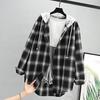 Women Hoodie Coat Plaid Print Contrast Colors Loose Hooded Long Sleeves Drawstring Cardigan Single-breasted Buttons Spring Jacket for Daily Wear