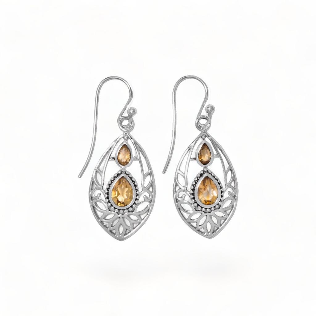 Blue Topaz Sterling Silver Earrings: Filigree Gemstone Jewelry