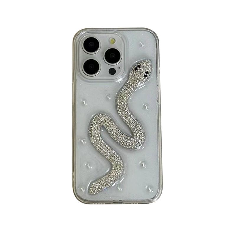 Epoxy Three-dimensional Rhinestone Snake Mobile Phone Case for Apple 17Promax Transparent for IPhone13Pro Flash Diamond 16