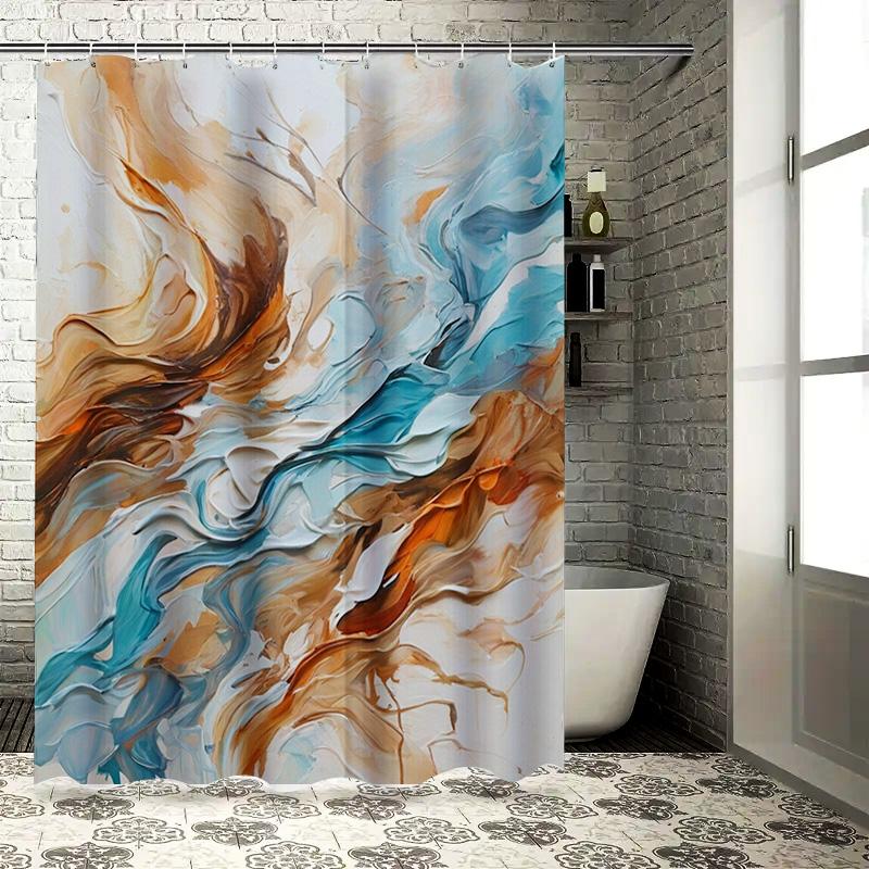 

Modern Art Shower Curtain Waterproof Fabric Bathroom Decor with Blue, Brown, White Colorful Design Size72x84 inches 90x180cm