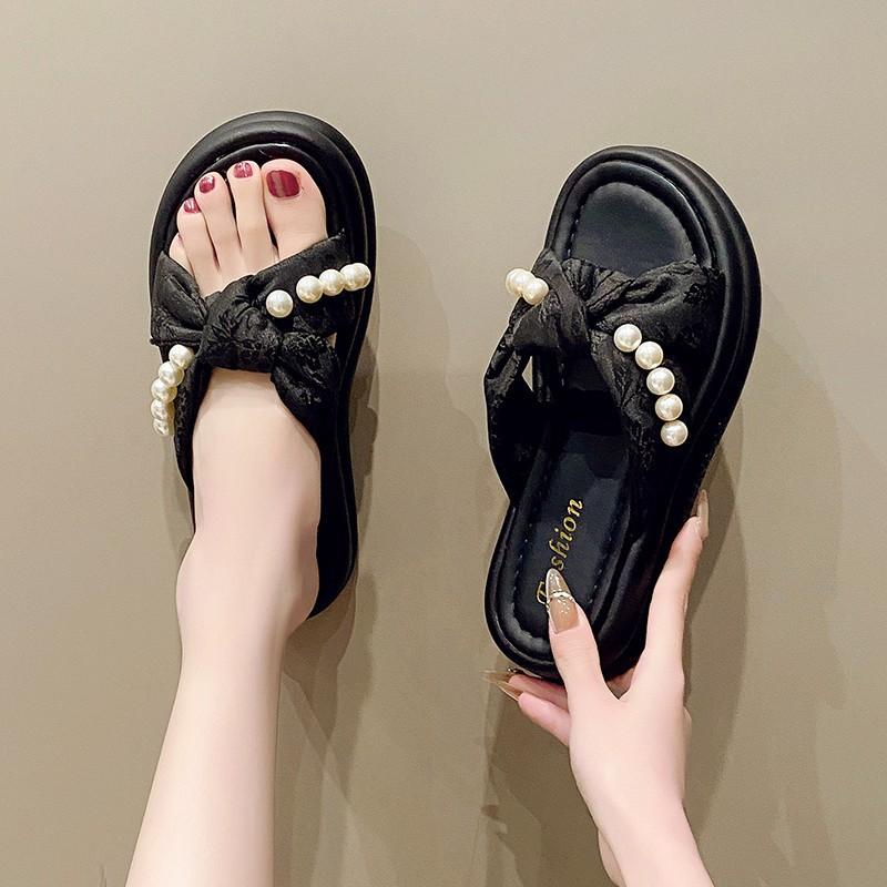 

Крутые тапочки женские 2025 лето новые с юбкой фея ветер бисер толстая подошва кросс слово модные тапочки 35 чёрный