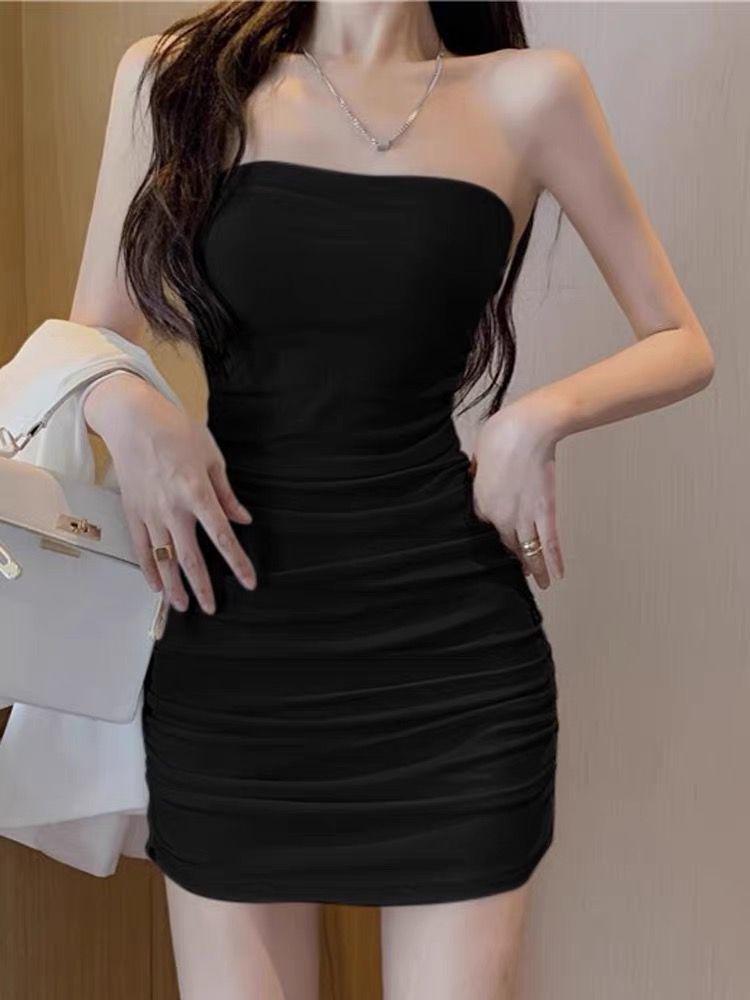 Spicy Girl Sexy Backless Bandeau Dress, 2026 Spring/Autumn Figure-Flattering Waistband & Hip-Hugging Short Skirt M