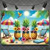 Hawaiian Tropical Summer Beach Background with Flamencos, Flowers, Aloha, Luau, Surfboard, for Parties, Photographic Studio Decoration
