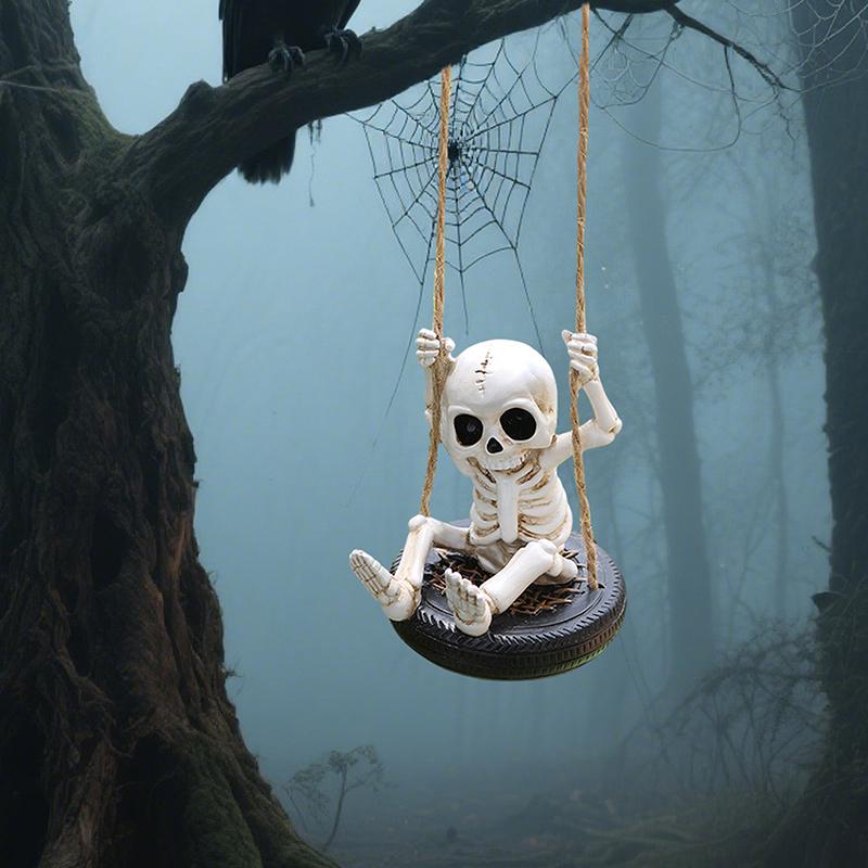 Skeleton Tire Swing Hanging Decoration - Garden, Yard, Tree Ornament For Halloween, Home Wall Decor