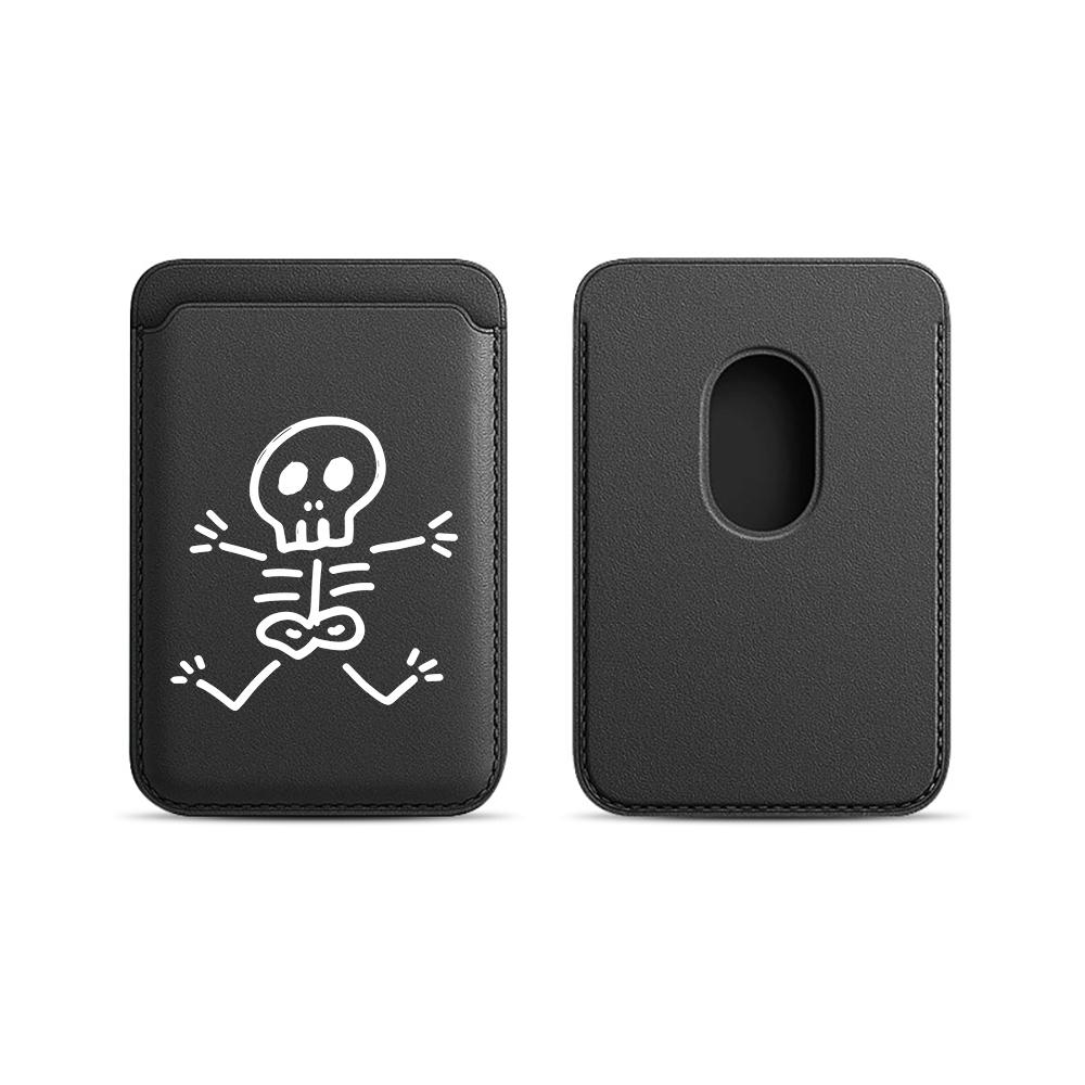 White Skeleton Leather Phone Wallet Case For Magsafe Magnetic Slim Back Pocket Shockproof Durable Stylish Cover