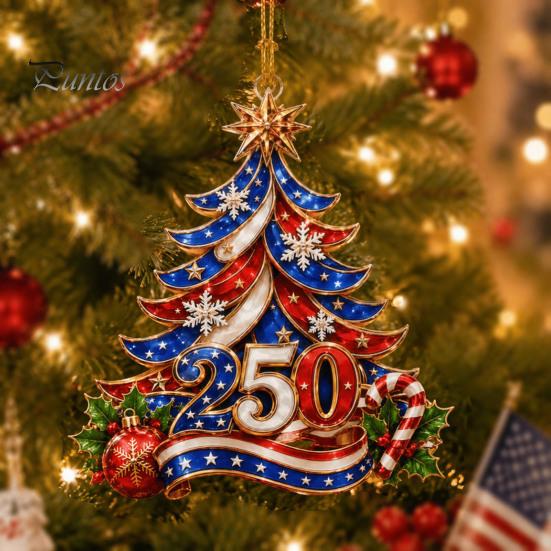 Durable Waterproof Hanging Tags 250 Anniversary USA Christmas Tree Ornament, 2D Acrylic 1776-2026 250th Ornaments Decoration, Fourth of July