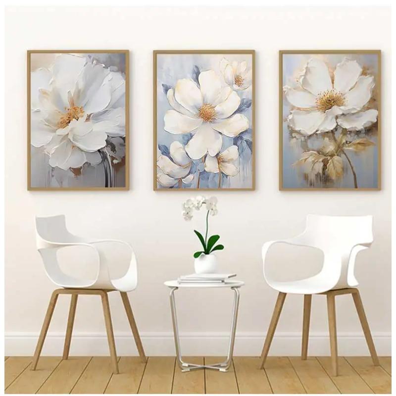 Abstract White Gold Flowers Canvas Modern Nordic Plant Posters And Prints Wall Art Pictures For Living Room Home Decor