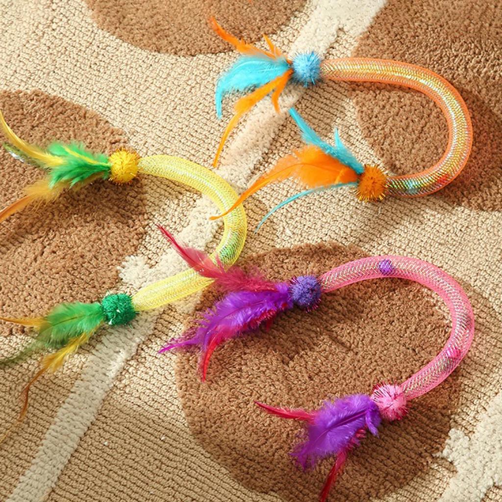 3PCS Funny Interactive Cat Toy with Feathers & Bells Catnip Elastic Rope for Kitten Play Chase Exercise Cat Toy Supplies Toy