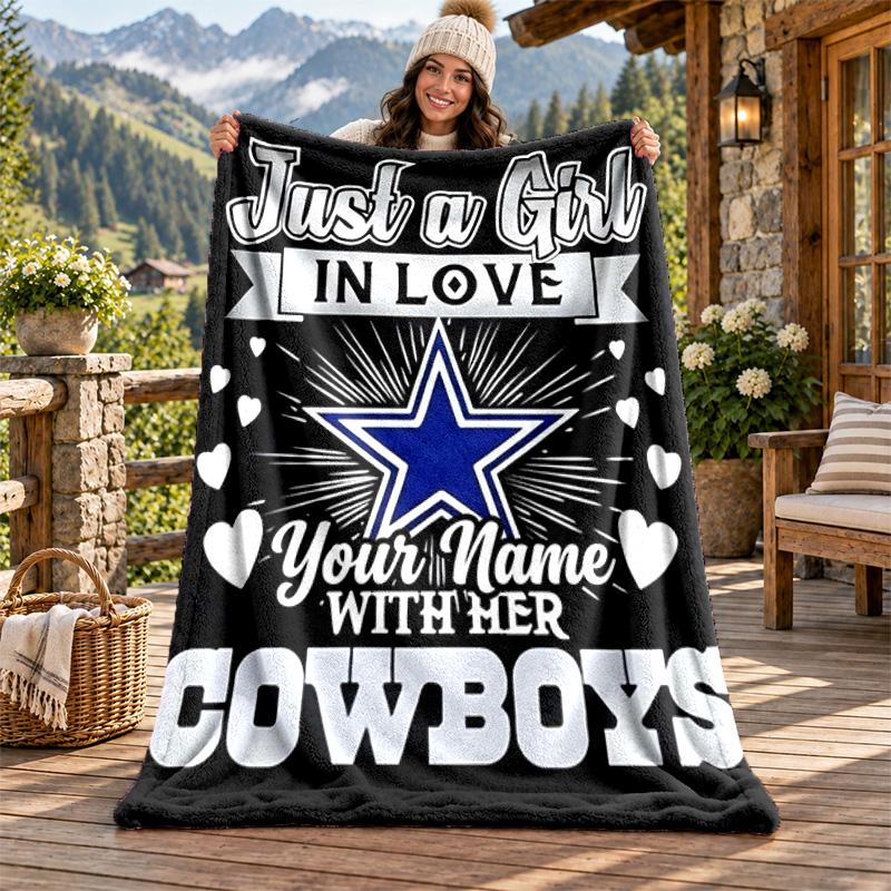 Dallas Cowboys Custom Name Flannel Blanket Personalized Soft Warm Plush Throw Blanket Customized Gift for Family Friends