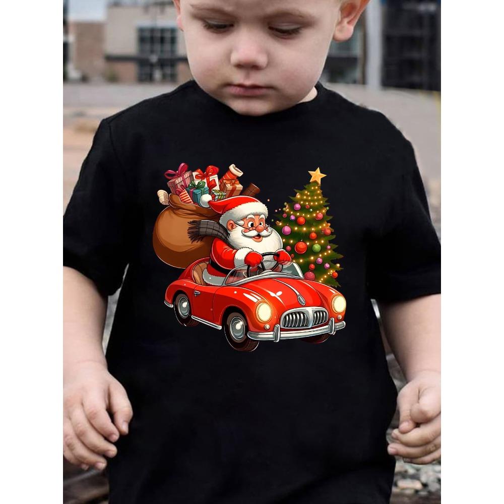 

Boys Christmas & Summer Short Sleeve T-Shirt Santa Claus Cartoon Print Christmas Girl s T-shirt Tops 100