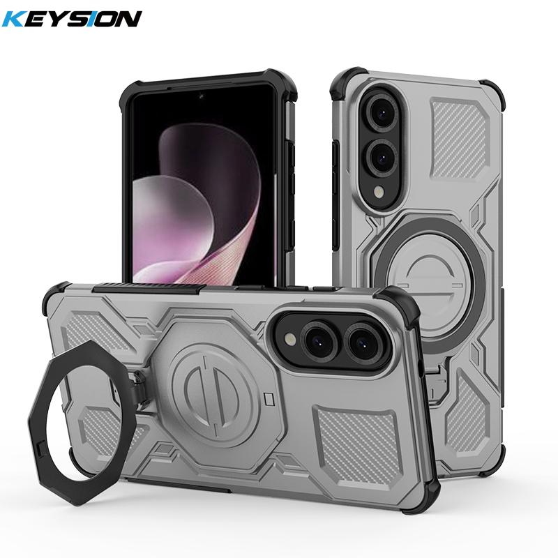KEYSION Shockproof Magnetic Case for Samsung S25 Ultra 5G S25+Plus Upright Live Metal Ring Stand Phone Cover for Galaxy S25 Edge
