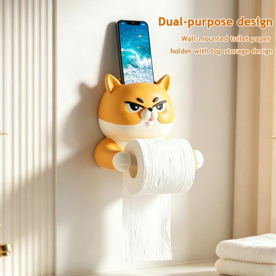 Paper Towel Holder, with Top Phone Holder Cartoon Design, Waterproof Moisture-Proof Wall Mounted Bathroom Accessory