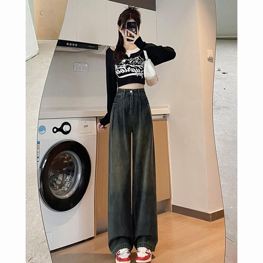 

Wide-leg jeans women s autumn and winter new American high street loose straight mopping pants tide ins 2XL