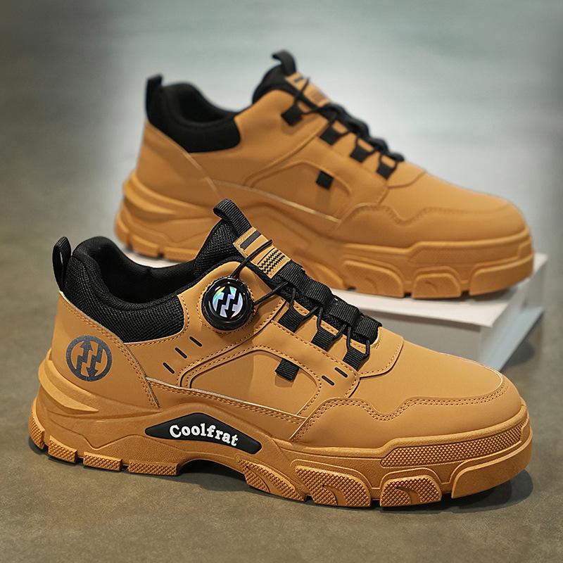 Fashion New Autumn Men Sneakers Leather Men Shoes Outdoor Mountain Short Boots Rotating Buttons Work Shoes for Men Platform Travel
