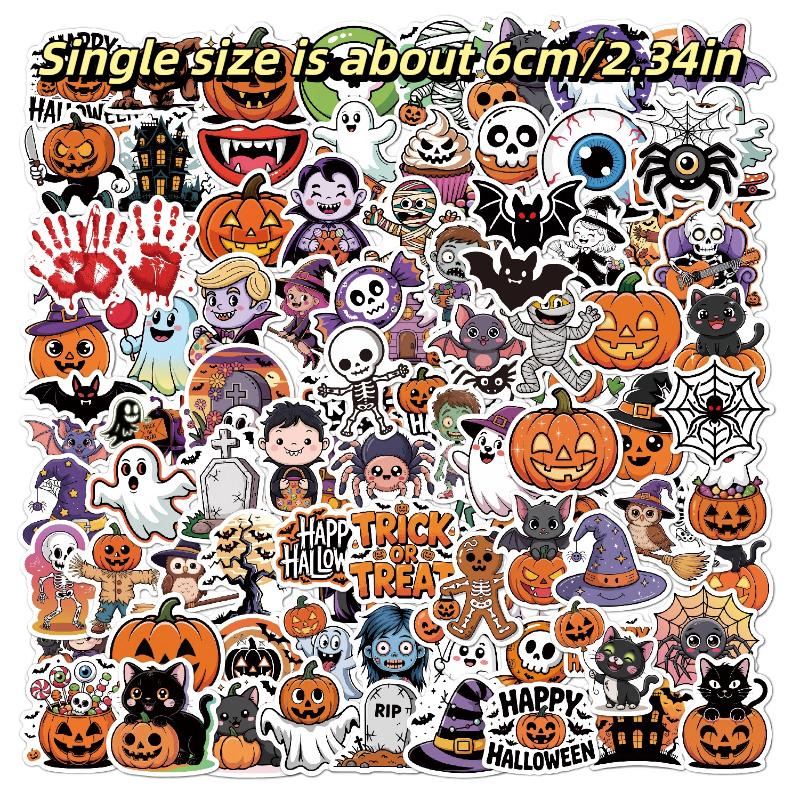 50/100Pcs Kawaii Halloween Ghost Skull Pumpkin Stickers Notebook Guitar Skateboard Waterproof Cute Decorative Sticker Toy