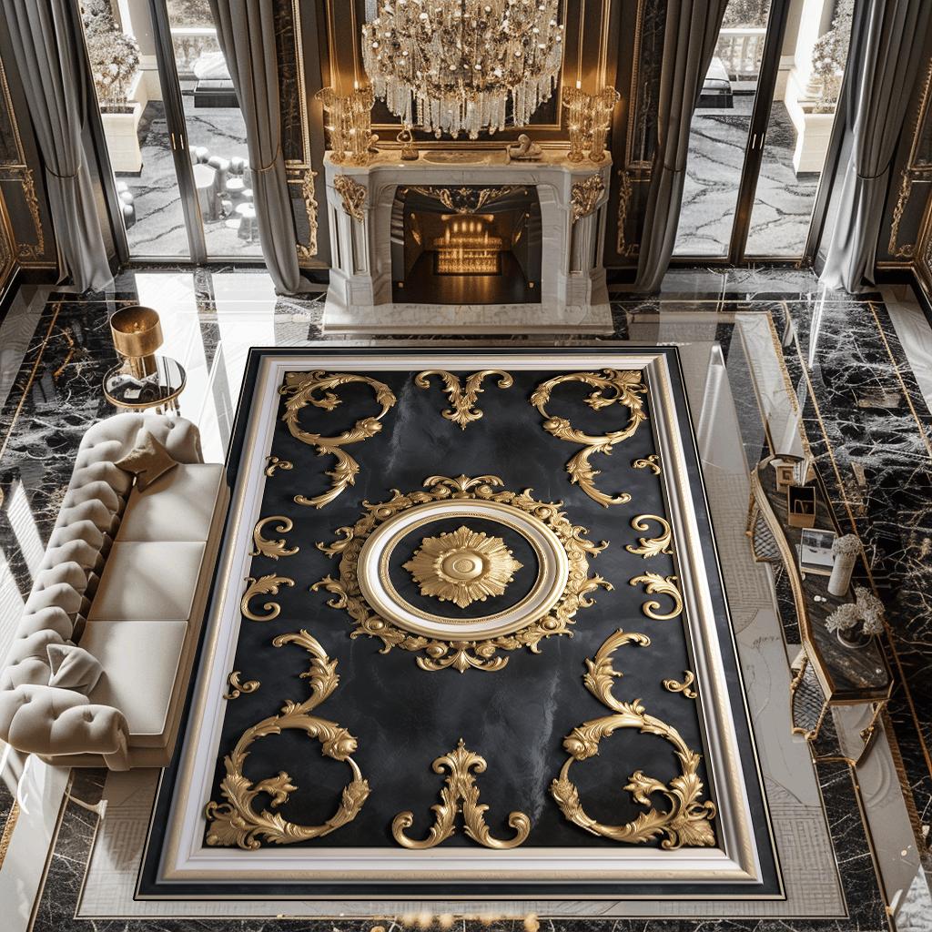 Covor European de Lux Negru și Auriu pentru Decorarea Sufrageriei Zonă Mare Hol Vilă Covor Antiderapant pentru Podea Dormitor Acasă Zona Canapelei