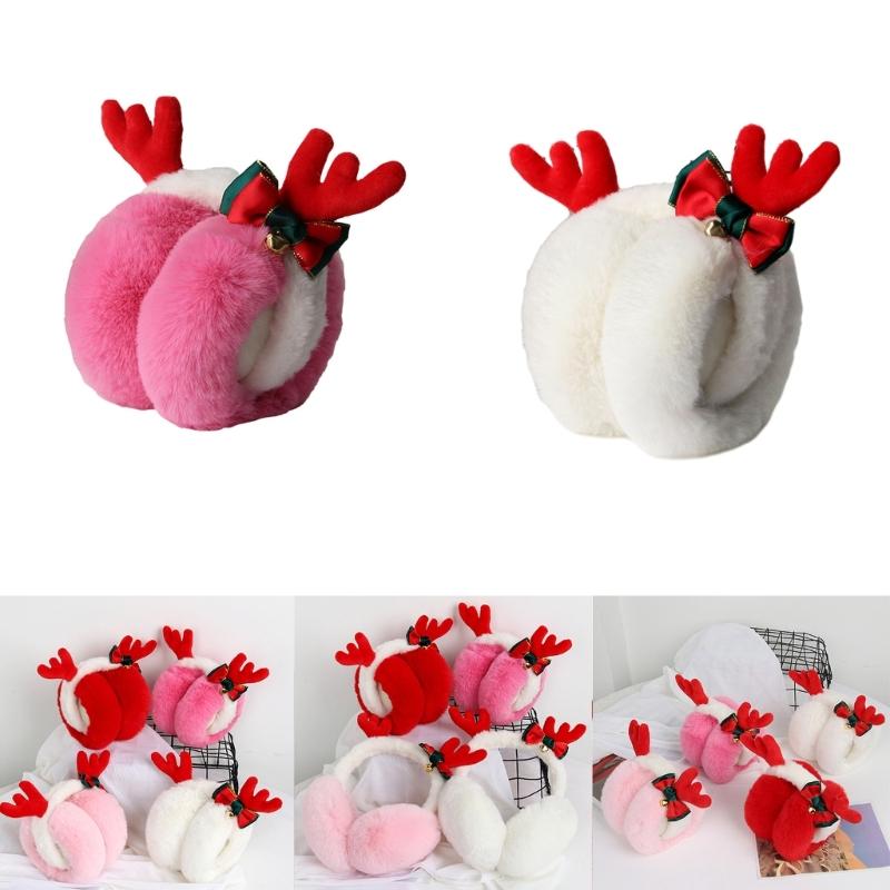 Adult Christmas Antler Shape Earmuff Outdoor Plush Ear Warmer Windproof for Girl