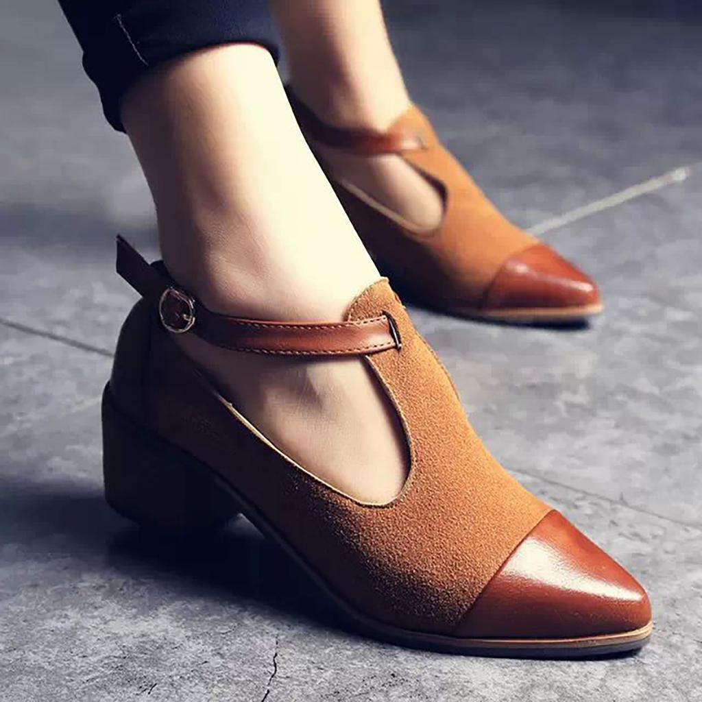 Moda femenina Casual De tacón cuadrado Costuras zapatos de cuero de color  con zapatos de cuero puntiagudos sólidos comprar a buen precio — entrega  gratuita, reseñas reales con fotos — Joom