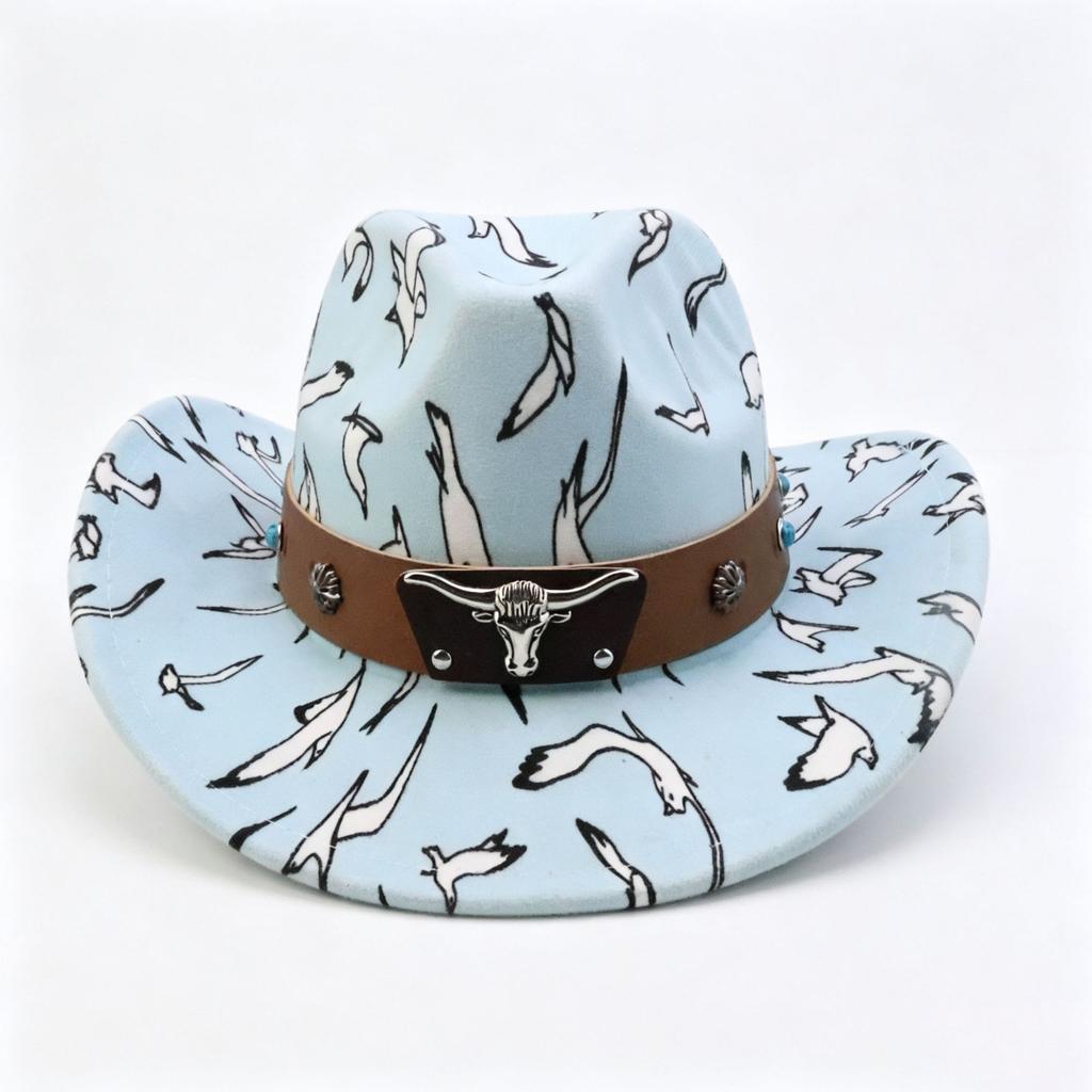 New printed graffiti western cowboy hat classic bull head accessories cowboy hat versatile peach top