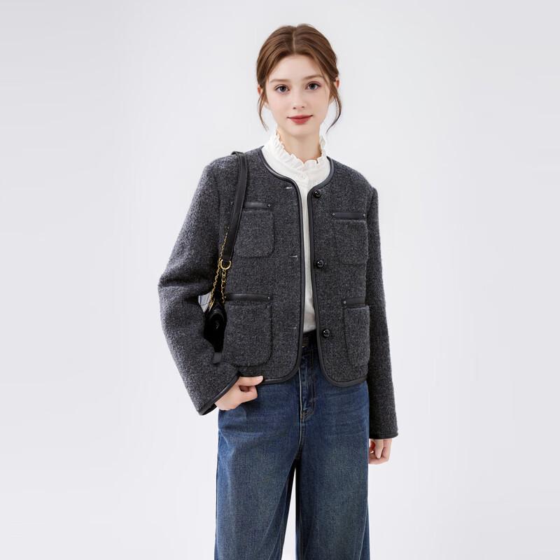 

Women s Elegant Wool Blend Round Neck Coat M