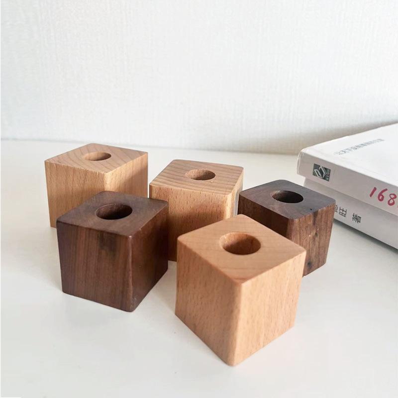 1pc Walnut Wood Beech Pen Holder Pen Container For Desk Stationery Storage Creative Square Shape Pen Hole Pencil Slot Pencil Stand