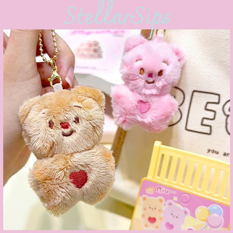 Cream Jinnew Original Bear Plush Keychain In Brown And Pink For Gifts Sweethearts