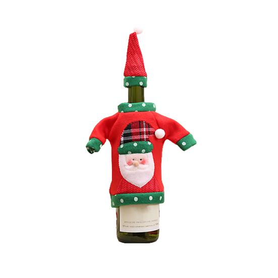 1 Set Bottle Cover Reusable Cartoon Pattern Knitted Fabric Christmas Winebottle Dress for Decorating