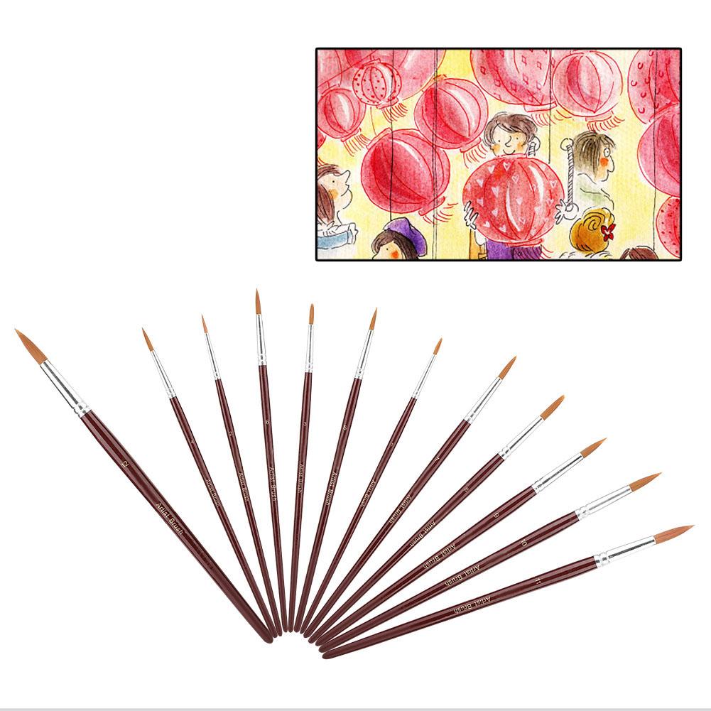 12Pcs Wine Red Nylon Hair Drawing Brush Art Painting Set Tool(round)