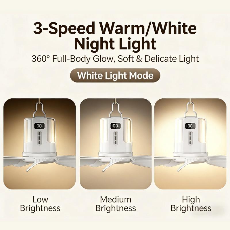 Ventilatori da Soffitto Portatili da Campeggio da 10800mAh Circolatore d'Aria per Tenda Raffrescatore Elettrico Ricaricabile da Esterno Luce LED Telecomando