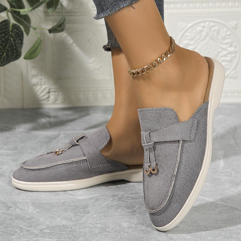 Fashion New Casual Flat Bottom Mules Lock Tassel Loafers Fashion Women Single Shoes Brand Metal Buckle Slipper Comfortable Slip On Shoes
