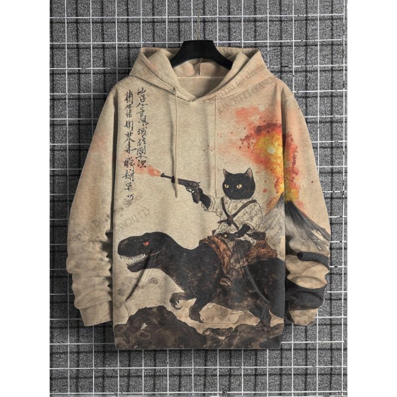 Cartoon Cat And Dinosaur 3d Print Graphic Hoodies Men Women Fashion Oversized Hoodie Sweatshirt Coat Women Sweats Animal Clothes
